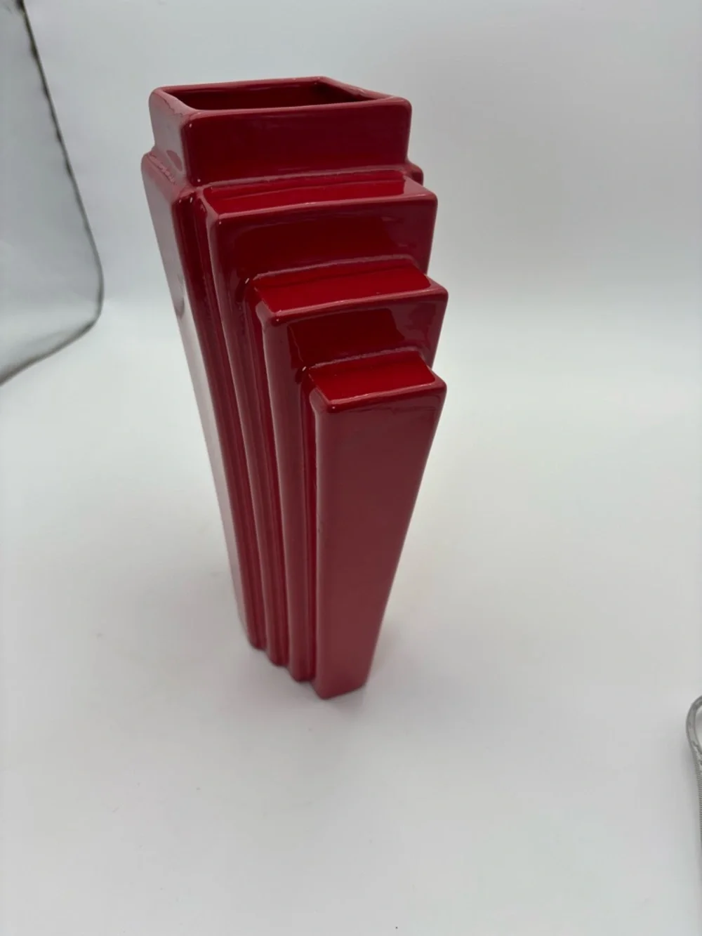 Vintage 80s Red Art Deco Ceramic Vase - Statement Piece - Picture 5 of 16